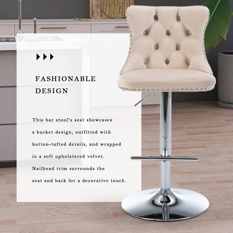 Velvet Upholstered Nailheads Tufted Swivel Bar Stools (Set of 6)