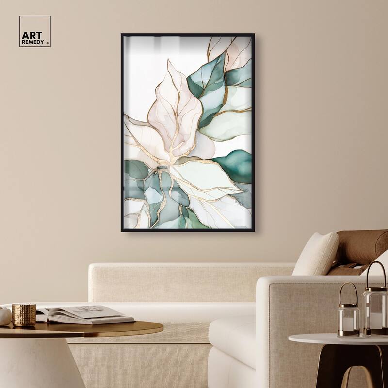 Pastel Leaves with Gold II Shadowbox by Art Remedy