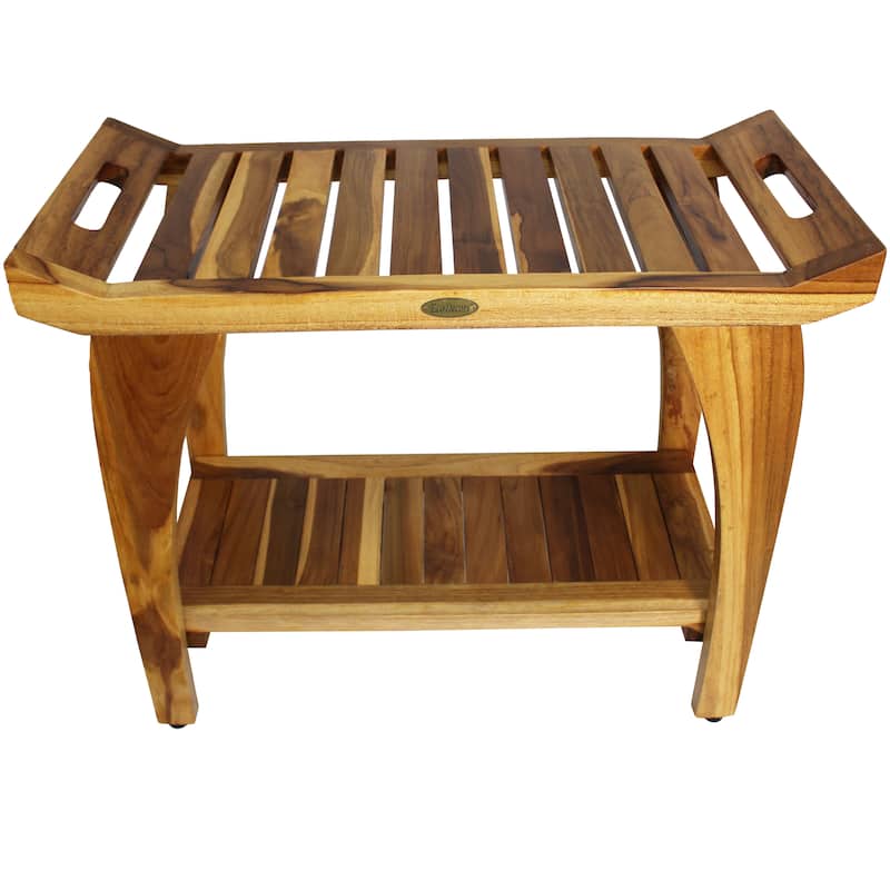 EcoDecors Tranquility 30" Extended Height Teak Shower Bench - 30" W x 24" T x 14" D