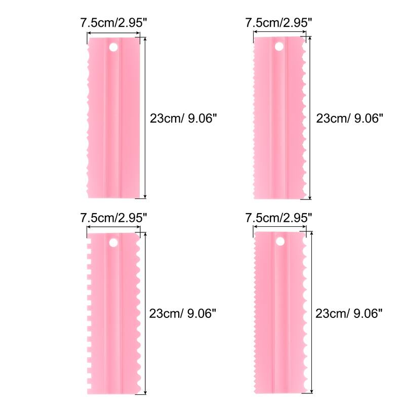 4Pcs Plastic Scraper Jagged Wavy Comb Lace Tool for Cake Cream Baking, Pink - Pink