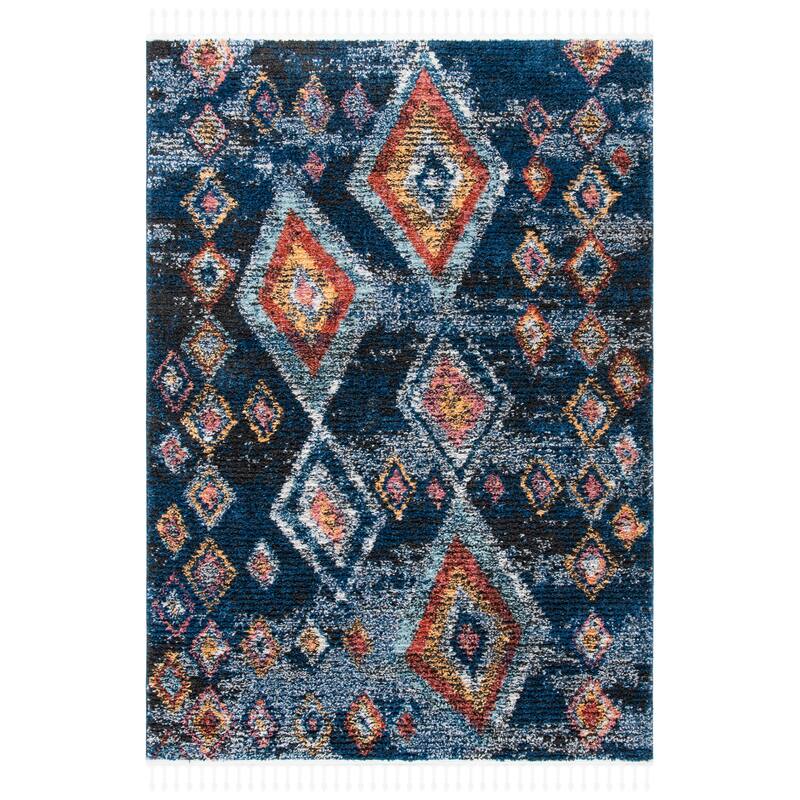 SAFAVIEH Morocco Bohemian & Eclectic Manilla Tribal Navy/Multi Polyester Rug