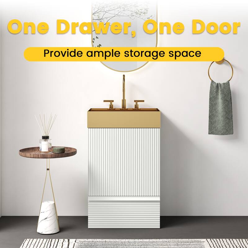 GDFStudio - Gada Stylish 20" Striped Bathroom Vanity with Integrated Stainless Steel Sink and Efficient Storage