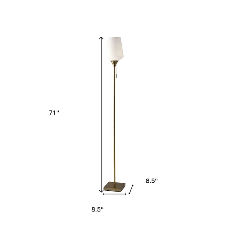 71" Brass Torchiere Floor Lamp with White Glass Shade and Traditional Metal Pole Lamp for Living Room - 71”H x 8.5”W x 8.5”D