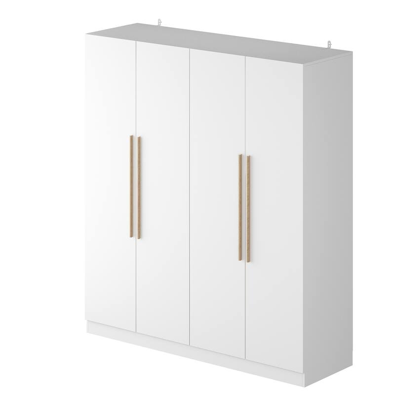 70.9"H x 63"W Kerrogee Wardrobe Airmories 4 Doors Hanging Rod White