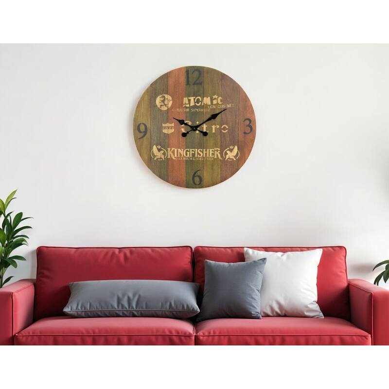 HomeRoots 24" Brown Solid Wood Silent Analog Round Wall Clock - 24' X '24' X '2 - Brown - 24' X '24' X '2
