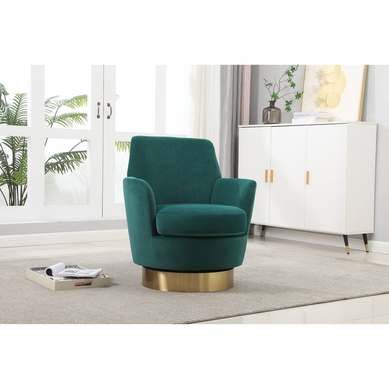 Velvet Swivel Barrel Chair with Gold Base & High-Density Foam