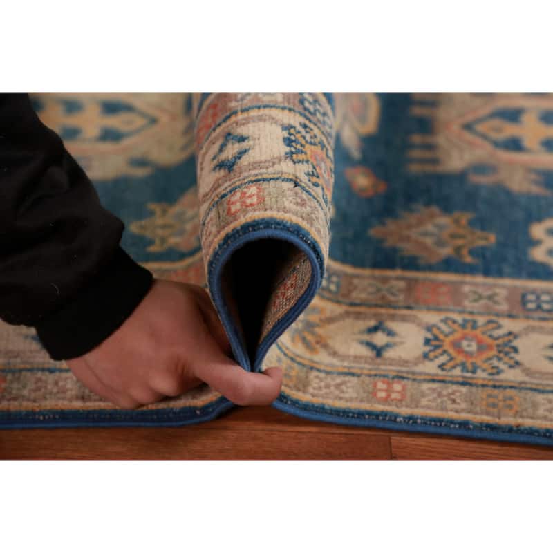 Blue Kazak Foyer Rug Handmade Traditional Geometric Wool Carpet - 2'7"x 3'11"
