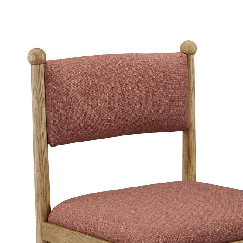 NADAAL STUDIOS Solien Dining Chair, Solid Ash Frame, Deep Pink Linen‑Blend Upholstery, Finial Detail