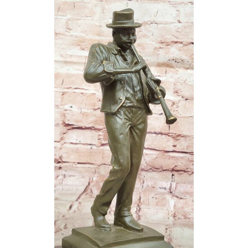Bronze Jazz Performer Sculpture – Clarinet Player With Hat