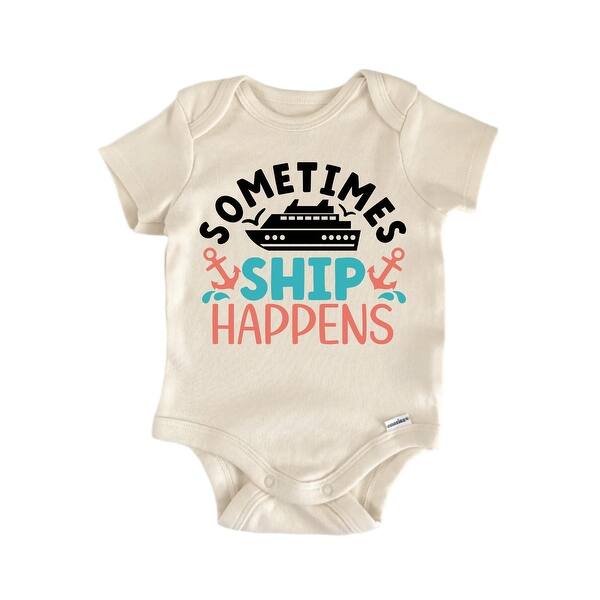 slide 2 of 6, Sometimes Ship Happens Boat Cruise - Baby Boy Girl Clothes Bodysuit Funny Cute Blue - 0-3M