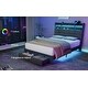 preview thumbnail 20 of 21, Full Size Upholstered Bed Frame with LED Lights and Charging Ports, Storage Headboard with Shelves