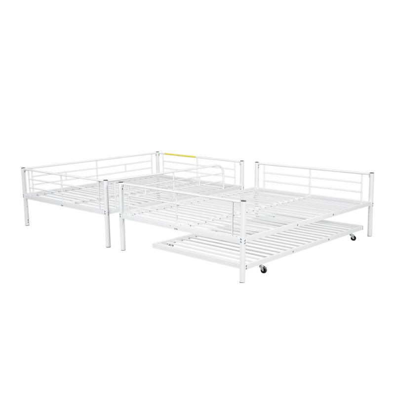 Full Over Full Metal Bunk Bed with Trundle in White, Black or Silver - Sturdy Iron Frame, Space-Saving Design