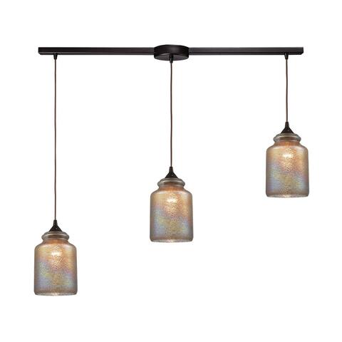 Illuminessence 3-Light Linear Mini Pendant Fixture in Oiled Bronze with Textured Dichroic Glass