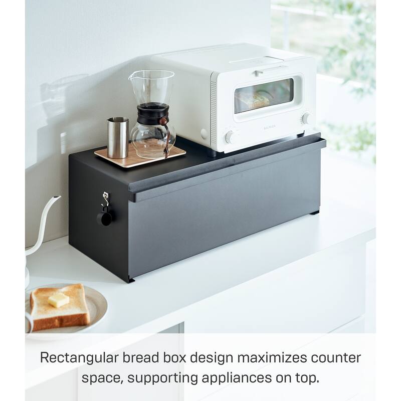 Yamazaki Home Bread Box - Wide, Steel, 32L, Holds 22 lbs - L 11.81 x W 24.49 x H 8.66 inches