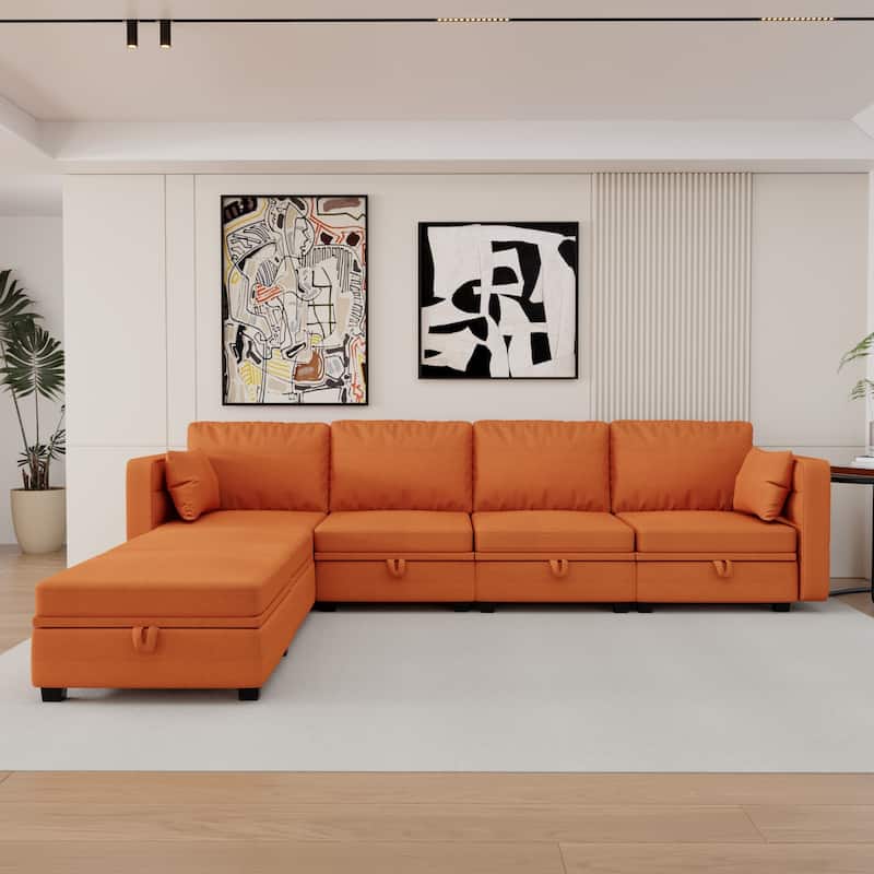 6-Seat U-Shaped Modular Reversible Sectional Sofa with Storage Ottoman