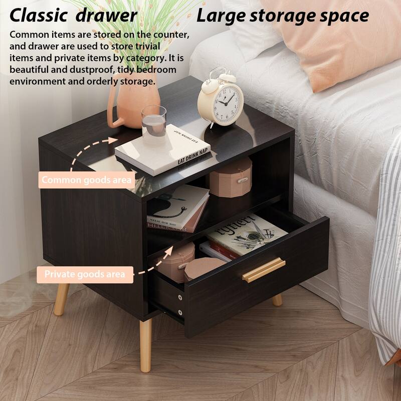 Timechee 20'' Tall 1 - Drawer Metal Legs Nightstand(One Piece)