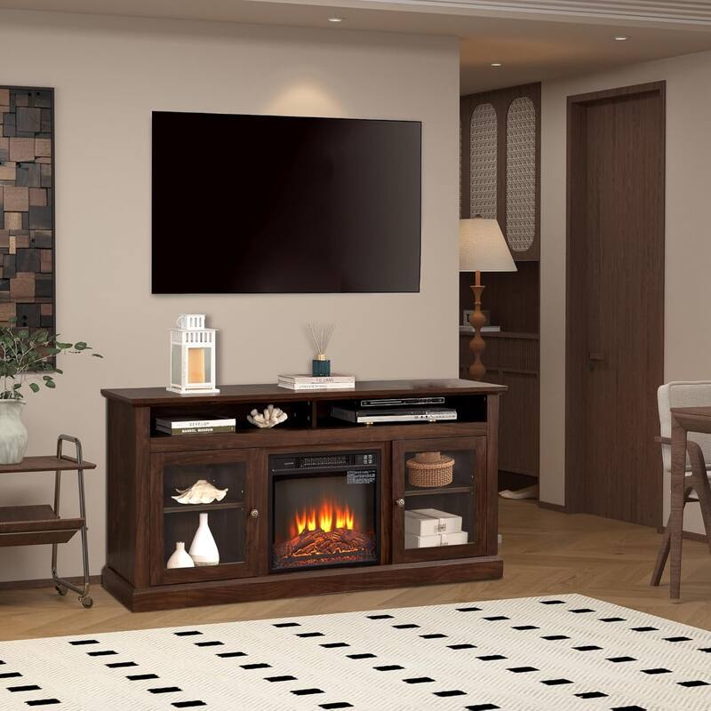 Roomfitters Contemporary TV Media Stand, Modern Entertainment Console, Up to 65" TV, Open & Closed Storage Space
