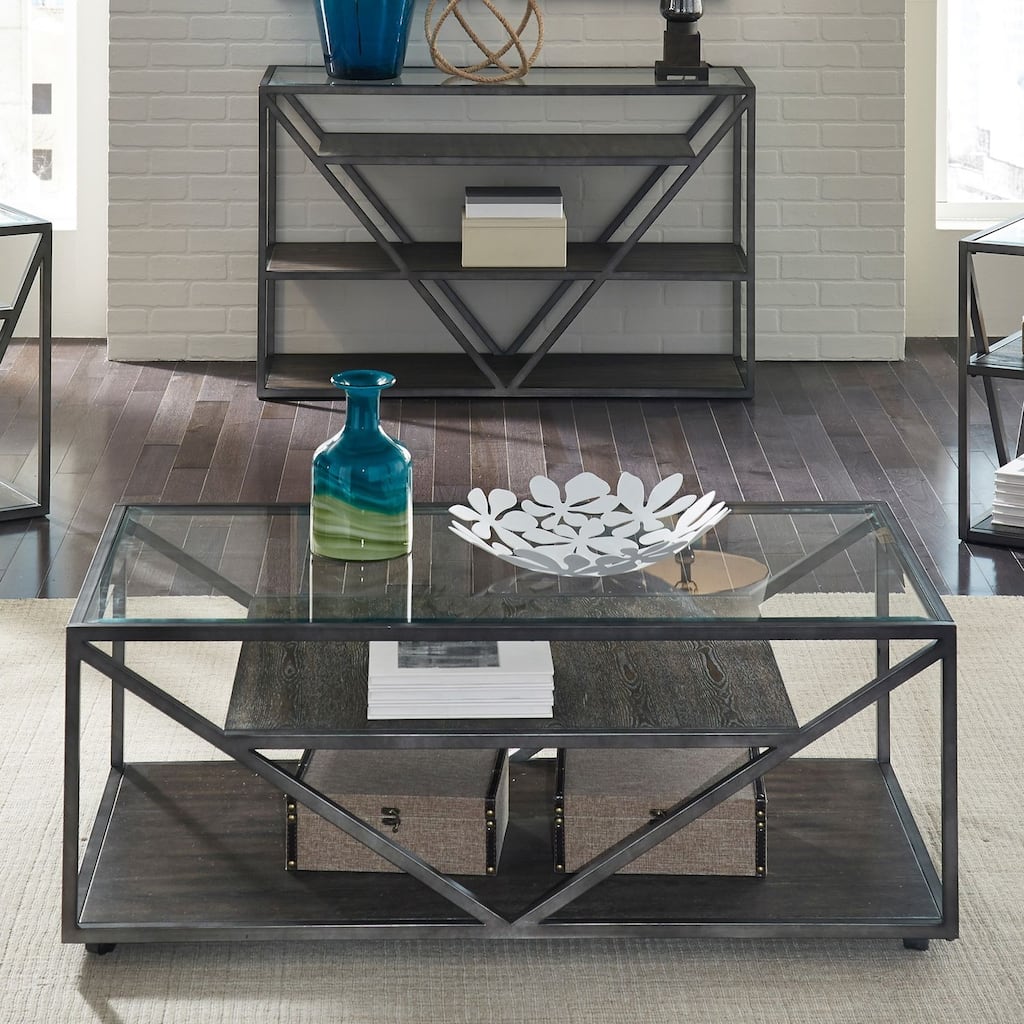 Arista Cobblestone Brown with Grey Dusty Wax Hang-up Rectangular Cocktail Table