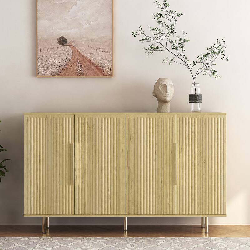 Contemporary Fluted Sideboard Buffet – Large Storage Cabinet with Adjustable Shelves, Multi-Functional Credenza