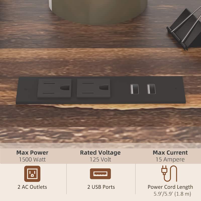 Vinsetto Printer Stand Table with Socket and USB Charging Ports, Industrial Mobile File Cabinet with Cable Hole, Wheels