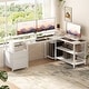 preview thumbnail 63 of 65, Reversible L Shaped Computer Desk with File Drawer & Monitor Stand & Power Outlet & LED Strip, Home Office Desk Corner Desk 66.9'' L - White