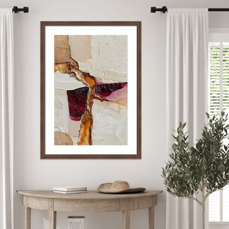 Gold Burgundy Geode Marble Abstract Textured Luxe Wood Framed Wall Art Print