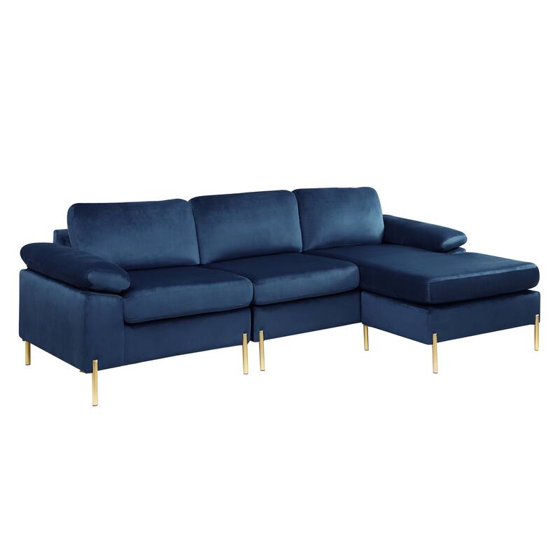 Blue Velvet Sectional Sofa with Chaise