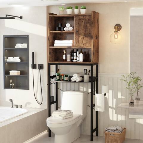 Over The Toilet Storage Rack Multifunctional Bathroom Space Saver with Adjustable Shelf, Metal Shelf, Hooks, Toilet Paper Holder