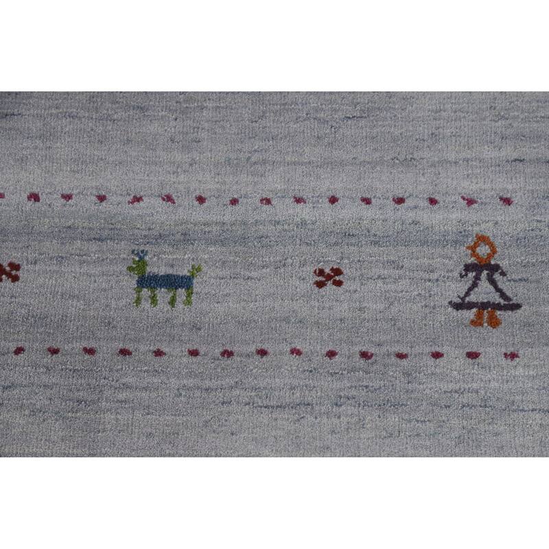 Hand Knotted Oriental 100% Wool Carpet Tribal Animal Pictorial Greys & Charcoal Gabbeh Area Rug - 9' 9'' X 8' 2''