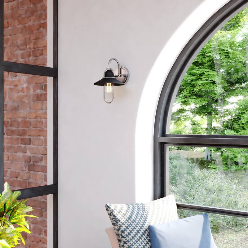 VAXCEL Galena Matte Black and Satin Nickel Nautical Coastal Bathroom Vanity Lighting Fixture, Steel Cage Wall Sconce