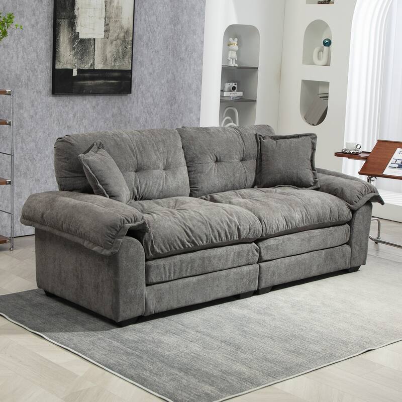 Small Sofa Loveseat Deep Seat Sofa Couch with 2 Throw Pillows, 2-Seater Settee with Pillow Top Armrests