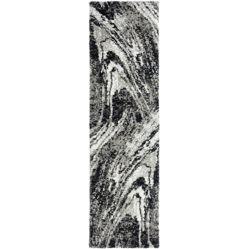 Zenith Abstract Shag Grey Tones Area Rug - 2'10" x 10' - Grey Tones