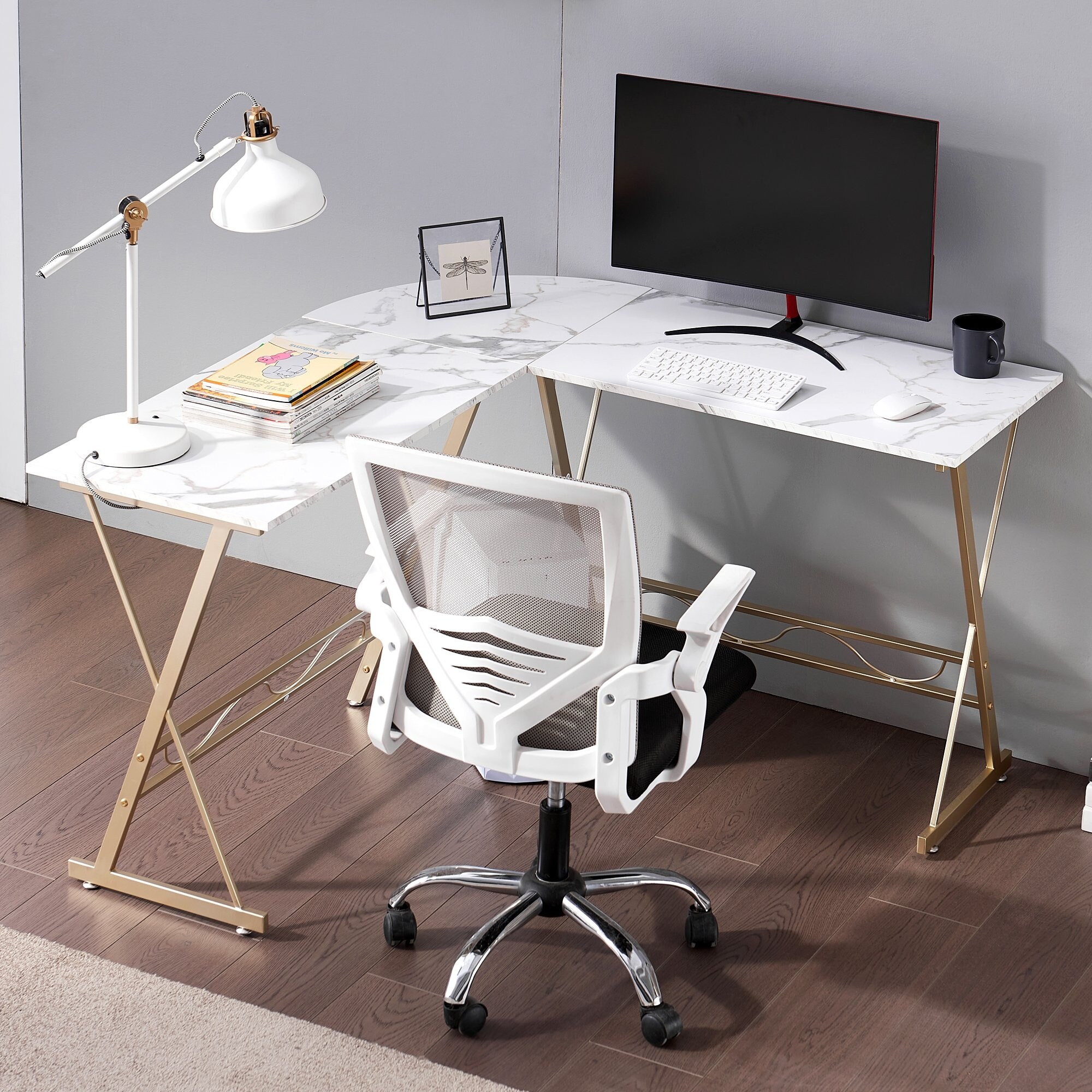 VECELO Computer Desk 47 L Shaped Heavy Duty Home Office Table