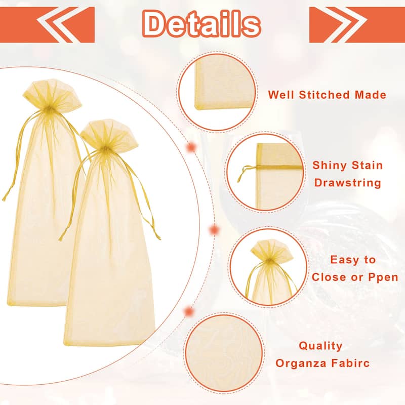 30pcs Organza Wine Bags, 15x5.5" Wine Gift Pouches with Drawstrings
