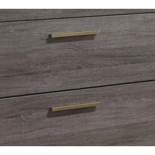 Two-Tone Antique Gray Nightstand with Brass Bar Pulls and Drawers