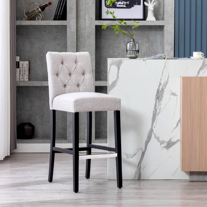 Carter 29" Button Tufted Bar Stool Black Finish