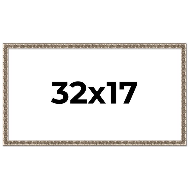 32x17 Frame Silver Versailles Ornate Solid Wood Picture Frame | 1 Inch