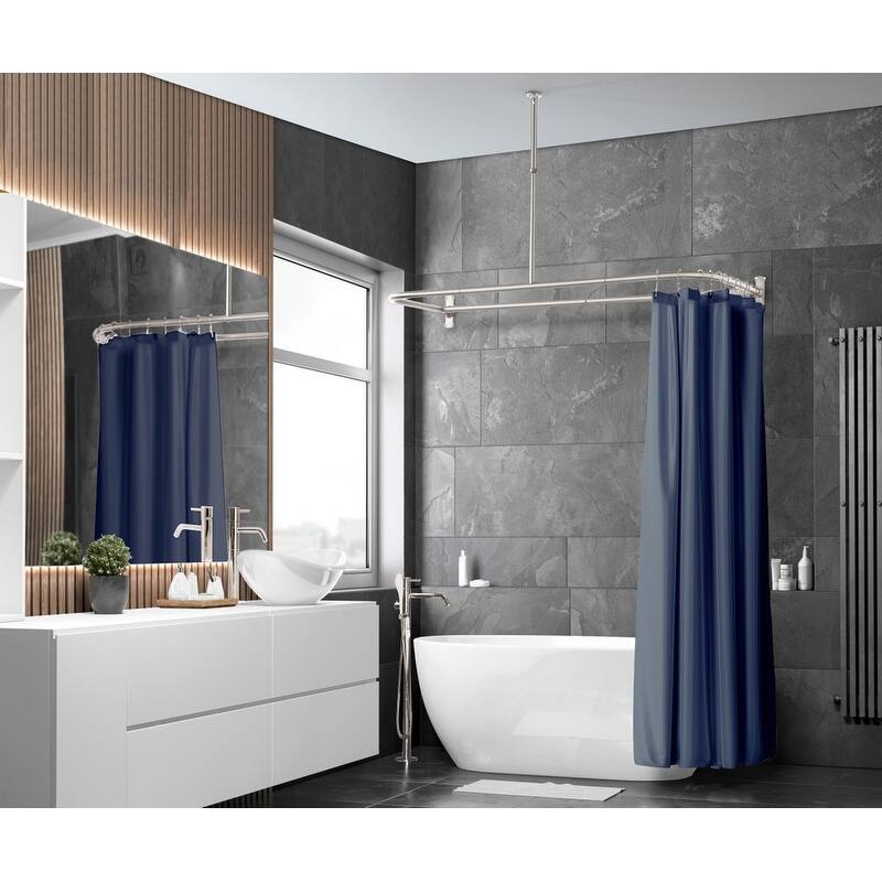 Utopia Alley Rustproof Wall Mounted Aluminum D-shape Shower Rod With Ceiling Support for Freestanding Tubs, 60 * 25 in
