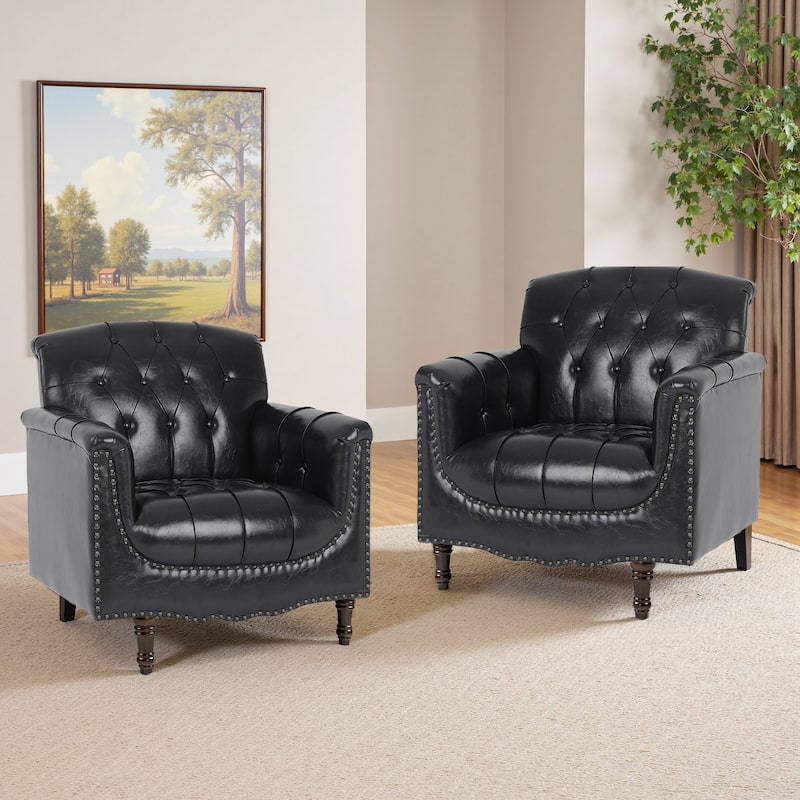 Modern Faux Leather Accent Chairs Set Of 2, Upholstered Armchair For Living Room - Blue Black