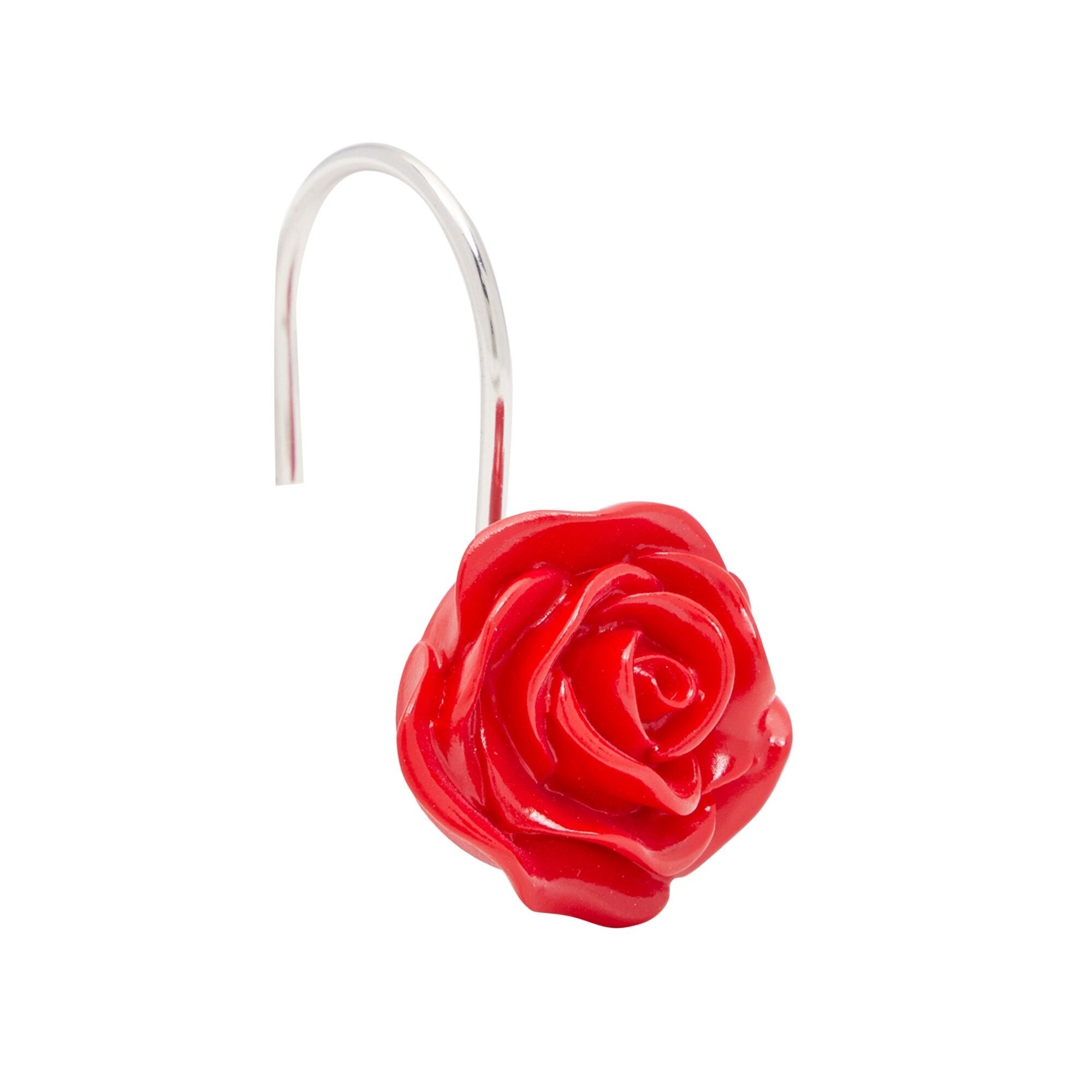 Red Rose Shower Curtain Hooks, Flower Bathroom Decor (Stainless Steel, 12  Pack)