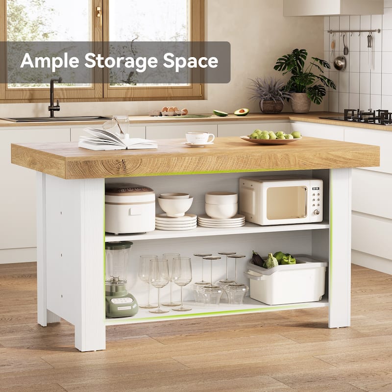 55" Kitchen Island with Storage, Farmhouse Counter Height Bar Table