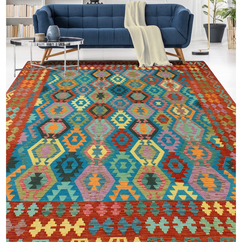 Flatweave Vallen Turquoise/Red Rug - 8'5" x 9'8"