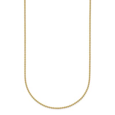 Curata Italian 14k Yellow Gold 1.2mm Bead Chain Necklace For Women (Lobster)