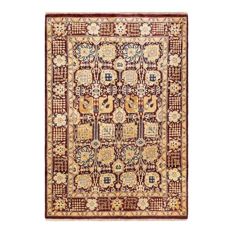 Overton Hand Knotted Wool Vintage Inspired Modern Contemporary Eclectic Red Area Rug - 6' 1" x 8' 7"