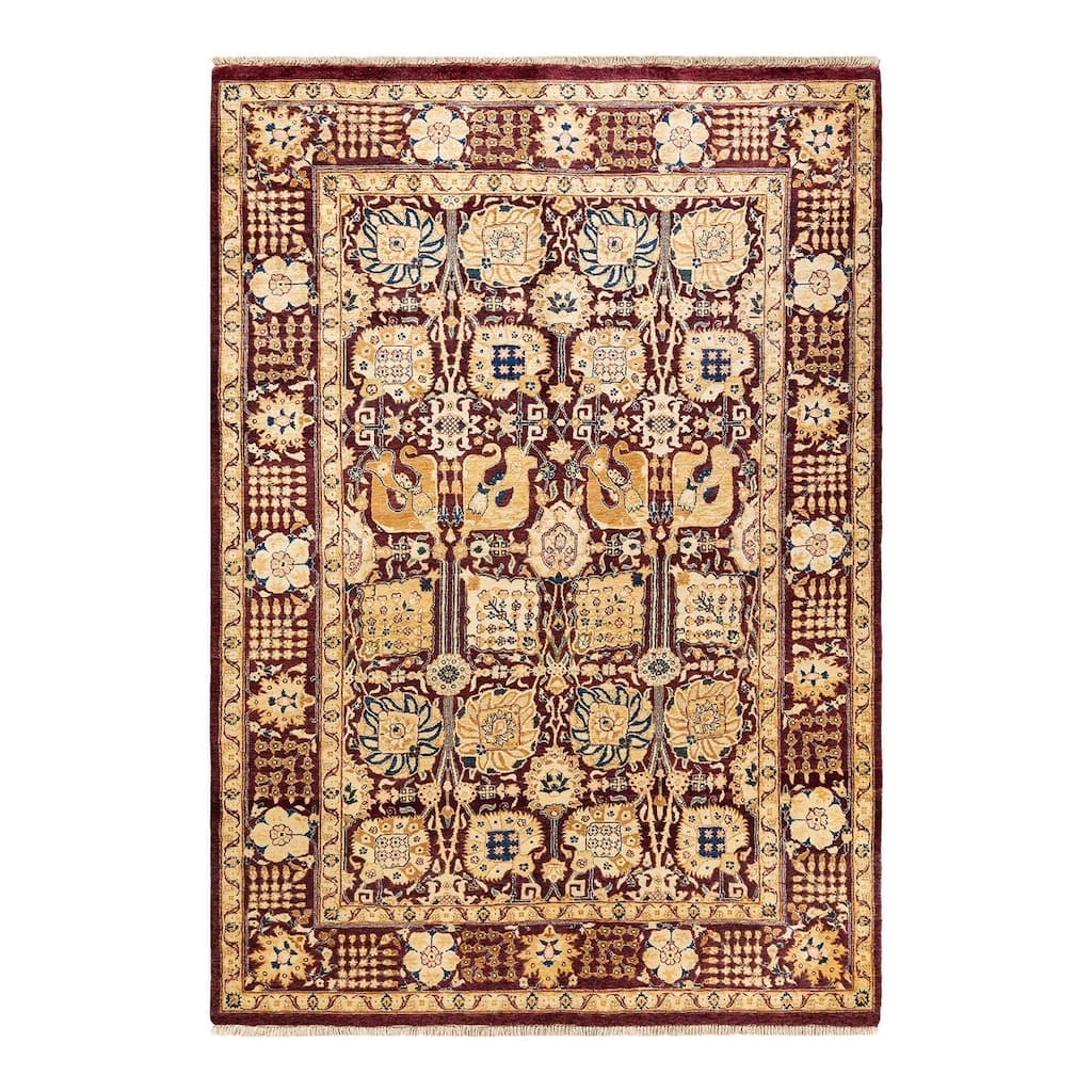 Overton Hand Knotted Wool Vintage Inspired Modern Contemporary Eclectic Red Area Rug - 6' 1" x 8' 7"