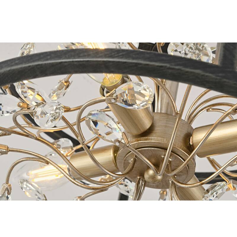Justina 4-Light Crystal Leaves Drum Semi-Flush Mount - 16 inches D x 16 inches H