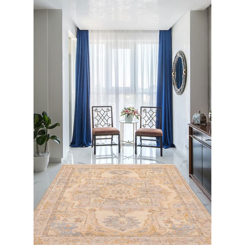 ECARPETGALLERY Hand-knotted Modern Oushak Ivory Wool Rug - 7'3 x 9'10
