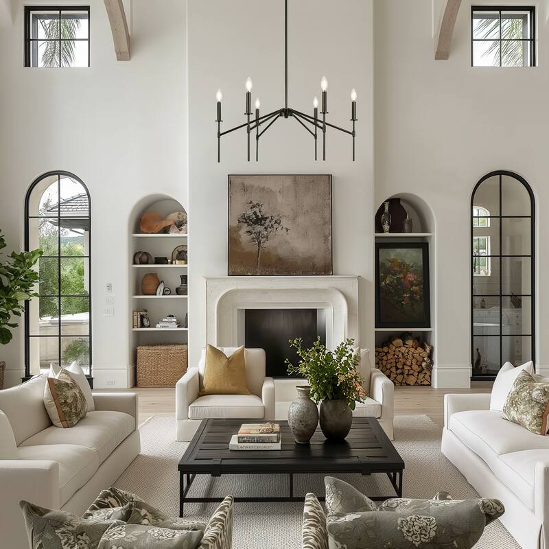 Modern 6-Light Black Chandelier Industrial Metal Light Fixture for Dining Room - 32.7 " L × 13.8 " H