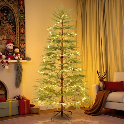 6 Ft Artificial Full Christmas Tree w/ LED Lights and Metal Stand, - N/A