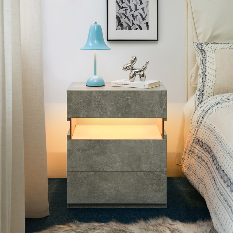 LED Nightstands, 3 Drawer Dresser for Bedroom End Table with Acrylic Board LED Bedside Tables - Gray